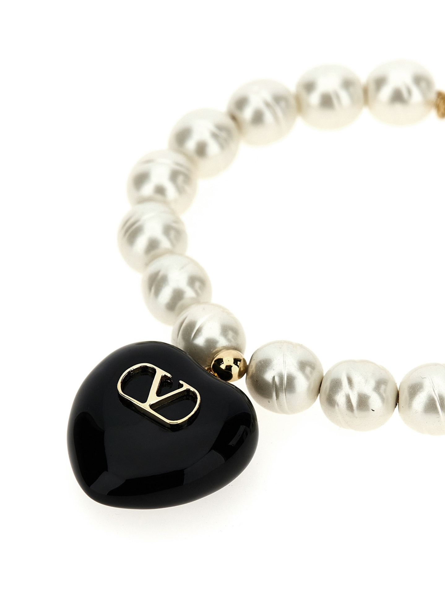 Valentino Garavani 'Coeur Royal' bracelet with pearl beads and black heart charm