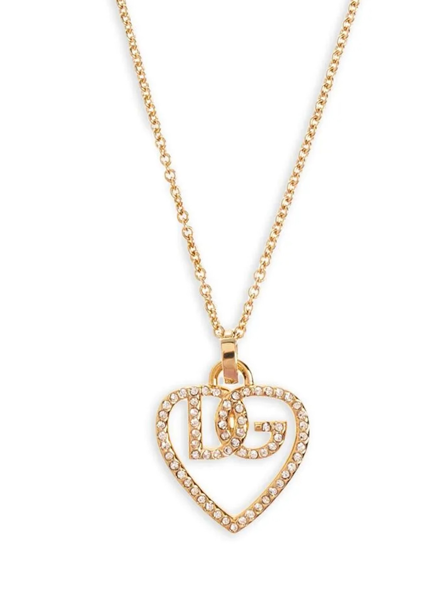 Dolce & Gabbana 'Strass Logo' necklace — gold-tone heart pendant with crystal DG monogram